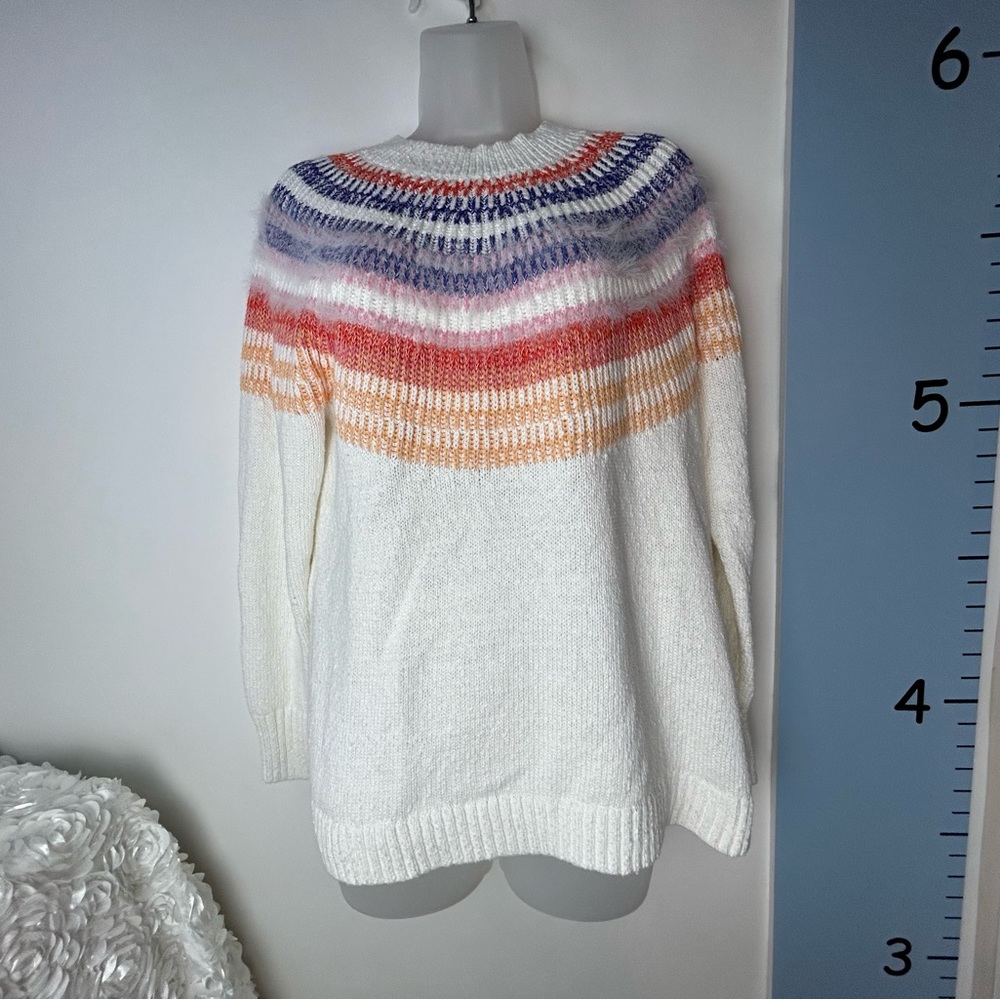 Christopher & Banks Petite Ski Sweater White w/Stripes P/L